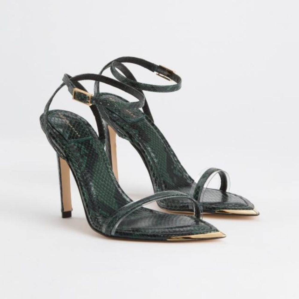 GOOD AMERICAN Heels Green Snakeskin Pointy-toe